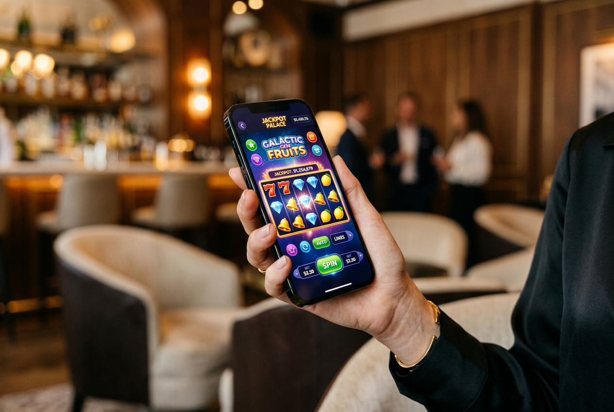 Smartphone displaying a modern online slot game.