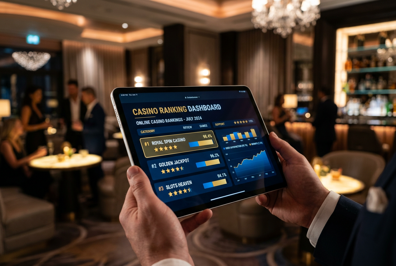 Dashboard showing casino performance metrics and rankings.